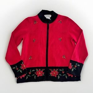 VTG Tiara International Women's Large‎ Red Christmas Sweater Holiday Poinsettia